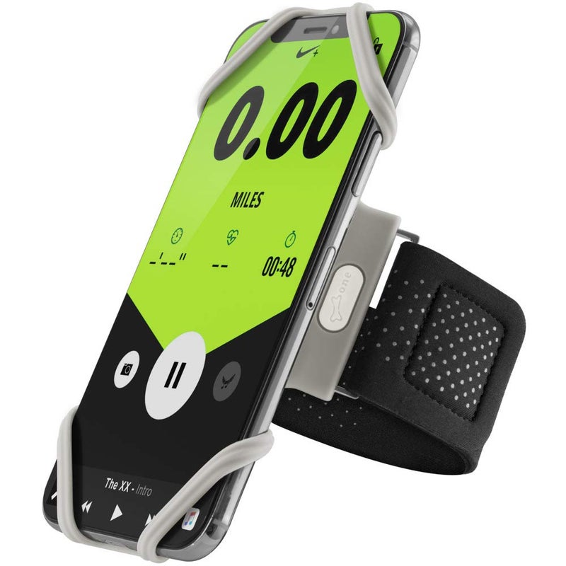 BONE COLLECTION Bone Run Tie, Running Cell Phone Holder, Skin-Friendly & Washable Silicone Sport Armband, Universal Workout Phone Carrier Compatible with Most Smartphone (Gray - Size XL/Arm Size 15.7-21.4") - Image 1